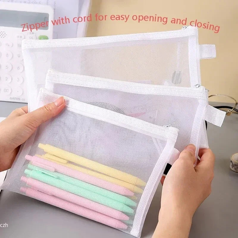 3-Pack Transparent Mesh Zipper Document Bags | Stationery
