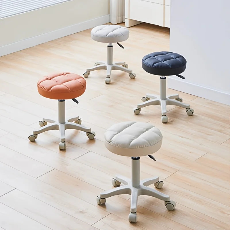 Faux Leather Rolling Stool – Adjustable Swivel Work Chair