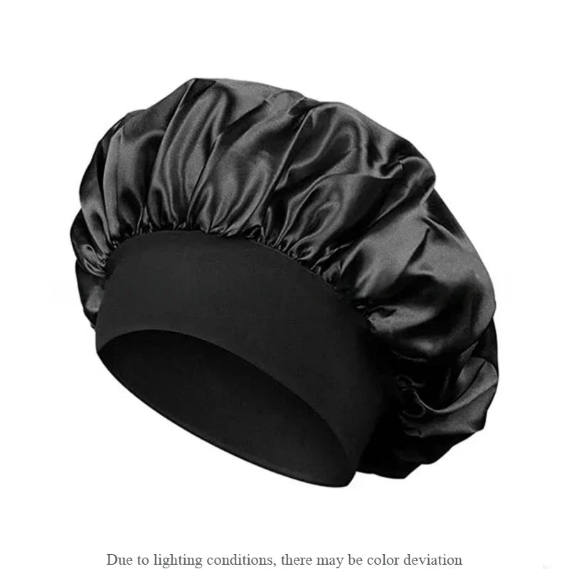 Elastic Wide-Band Satin Bonnet – Sleep & Bath Hair Cap