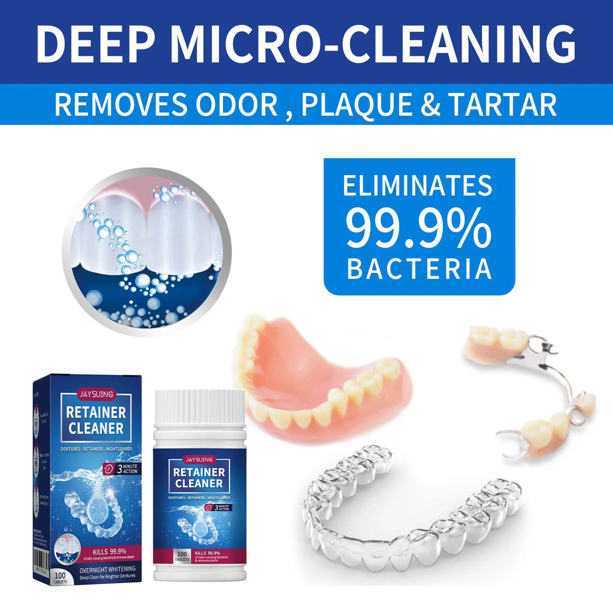 100 Denture Cleaning Tablets | Retainer & Night Guard Cleaner