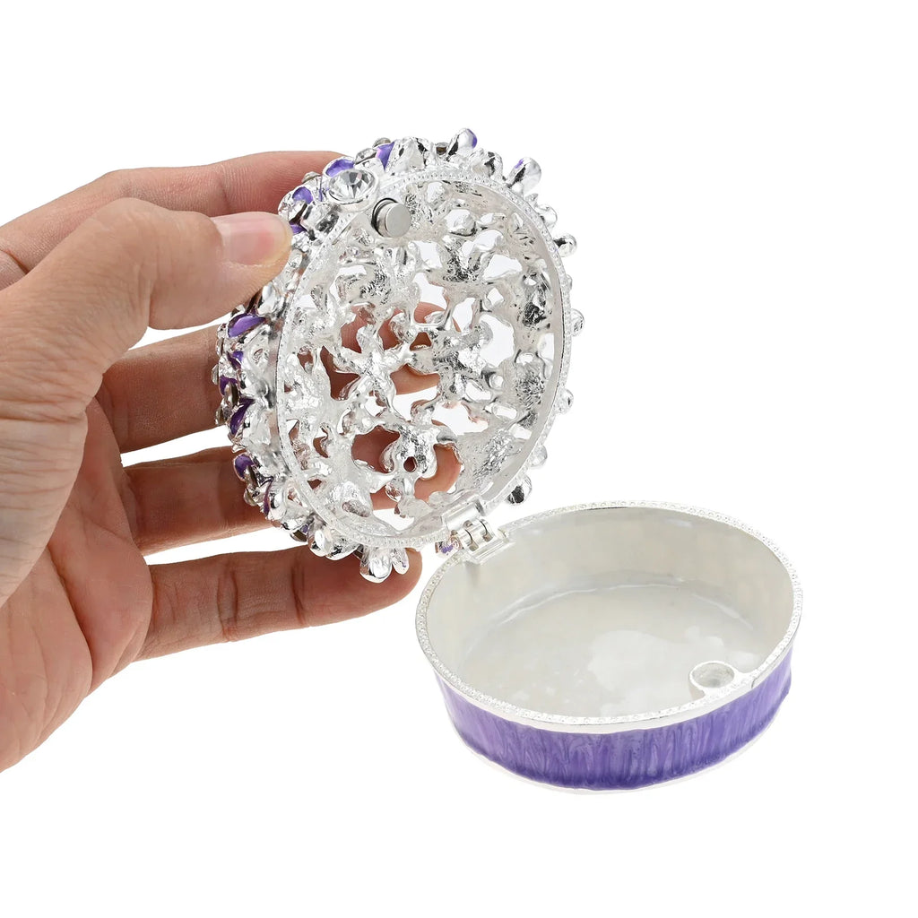 Purple Crystal Flower Jewelry Box | Magnetic Clasp Trinket Box
