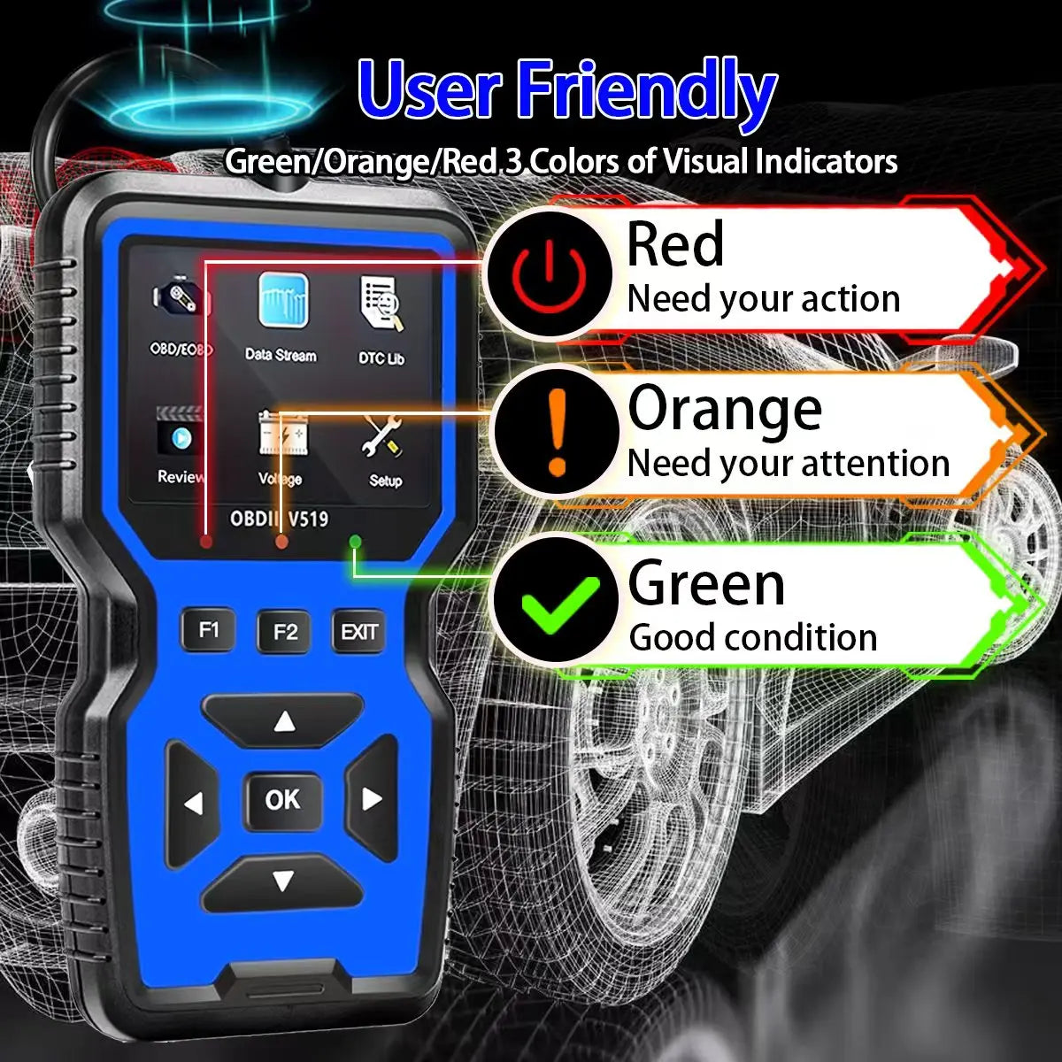 V519 OBD2 Scanner – USB Car Diagnostic Tool, Reads/Clears Codes