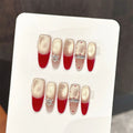 Press On Nails Gold Cat's Eye Rhinestone Almond Tips | 10pcs