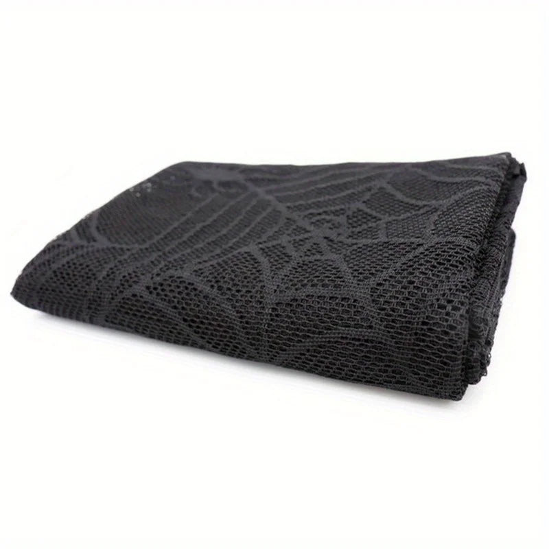 Black Lace Spider Web Tablecloth – Halloween Table Decor 48x96"