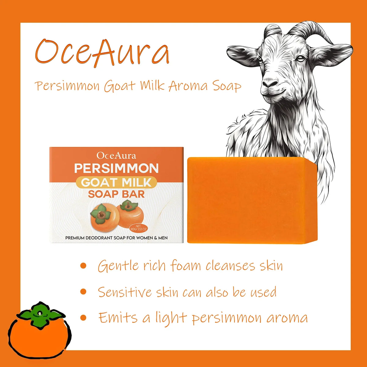 OceAura Persimmon Goat Milk Soap – Moisturizing Cleansing Bar