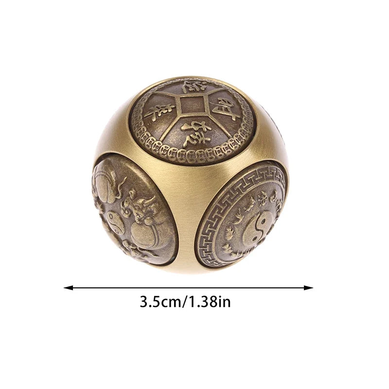 Brass Six-Faced Fidget Cube Ball – Lucky Spinning Desk Toy