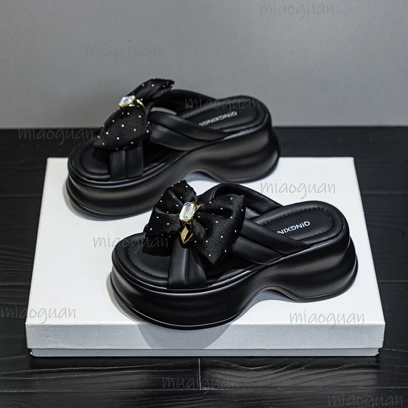 Women's Wedge Sandal Slippers – Butterfly Knot Rhinestone High Heel