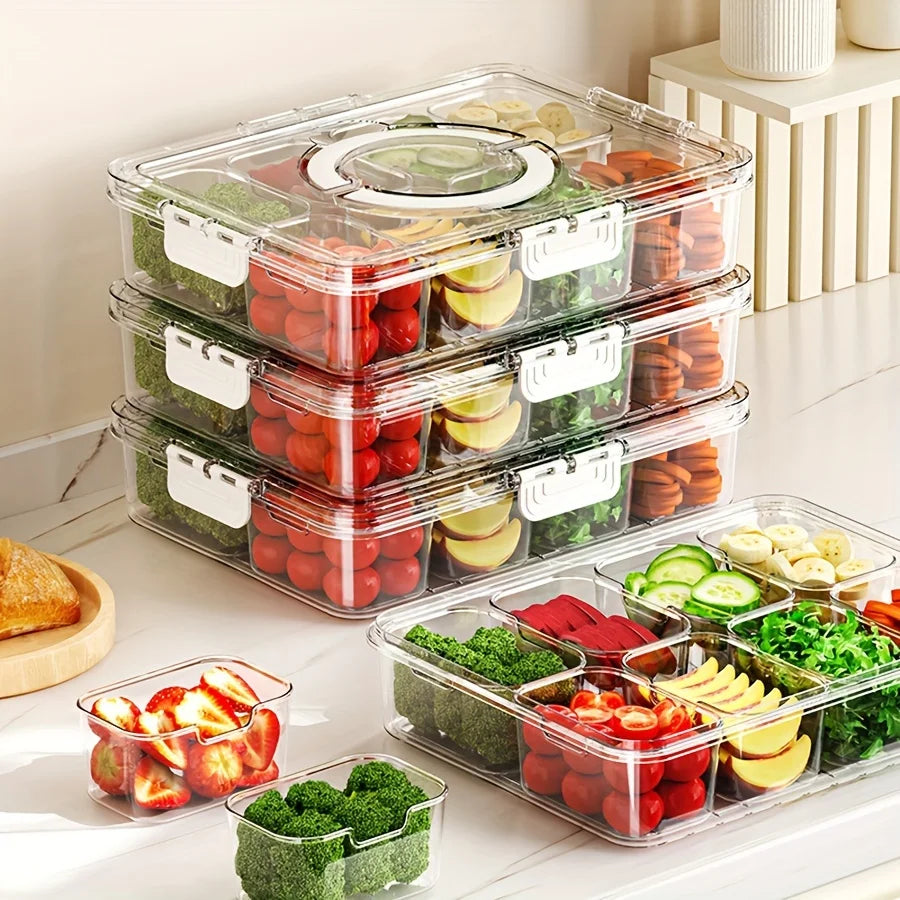 Divided Plate Lid Food Storage Box Snack 4 8 Grid Fruit Refrigerator