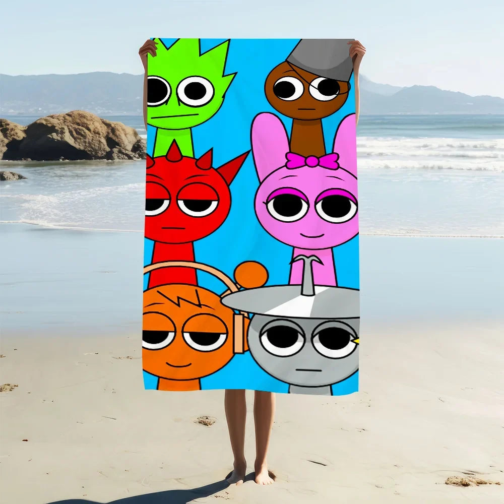 Sprunki Pattern Quick-Dry Beach Towel | Pool, Gym & Travel