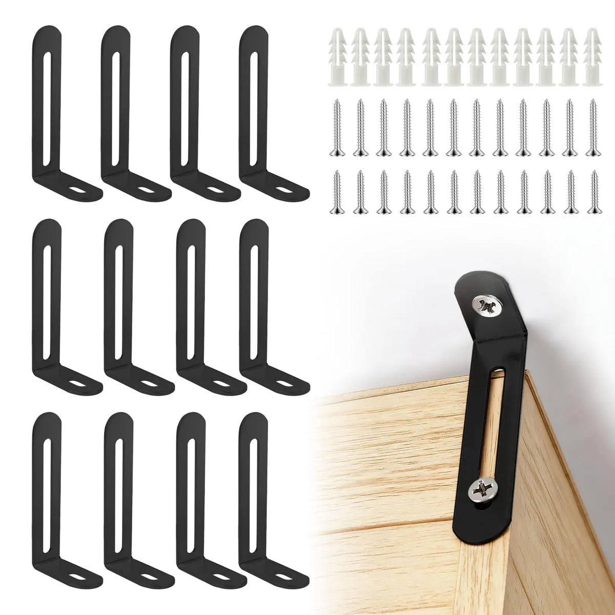 12-Pack Steel Furniture Anti-Tip Anchors | Baby & Pet Safety Kit