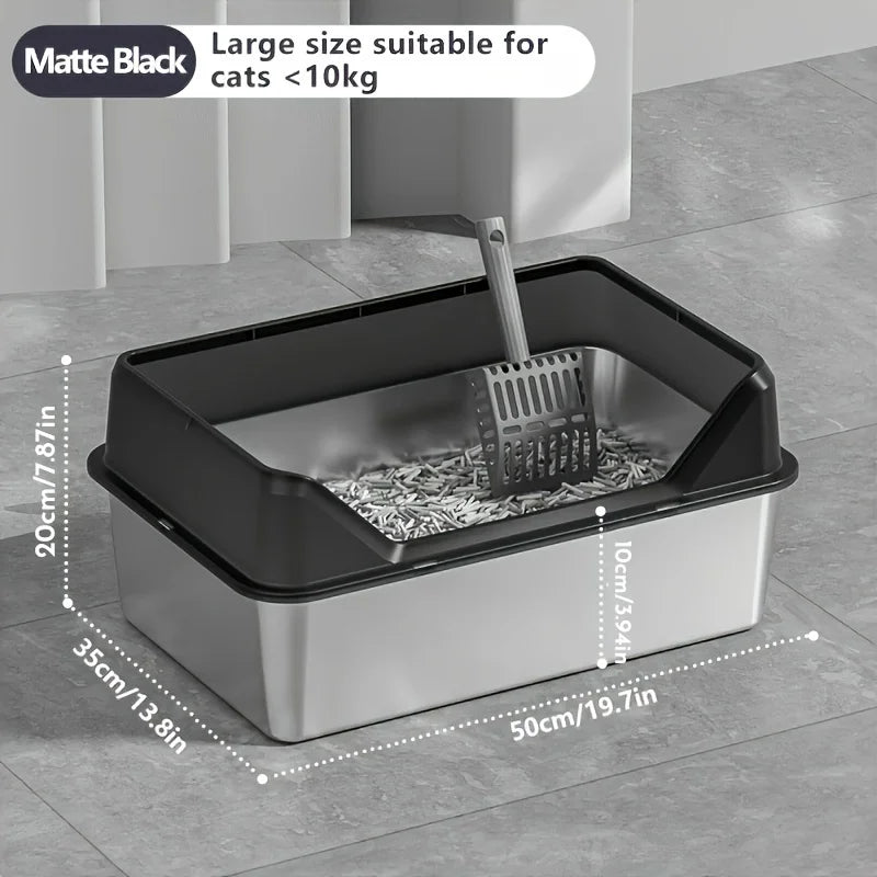 KEMORELA XL Stainless Steel Cat Litter Box with Lid & Scoop
