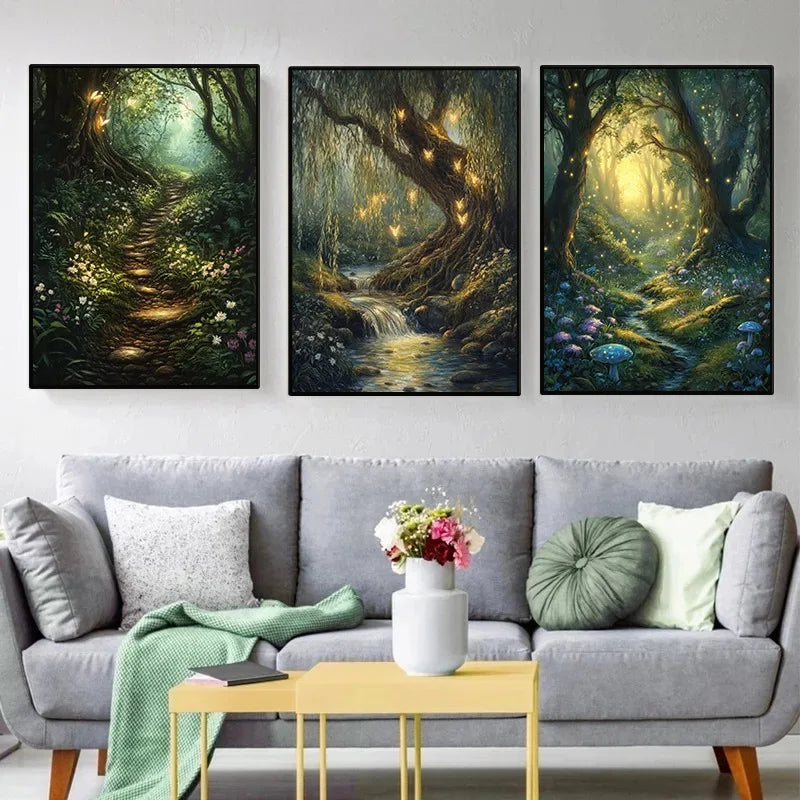 Fairy Enchanted Woodland Canvas Wall Art | Fantasy Forest Poster