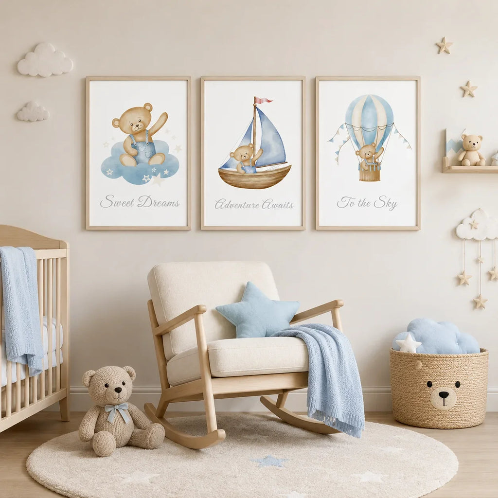Teddy Bear Nursery Canvas Wall Art | Nordic Kids Room Print