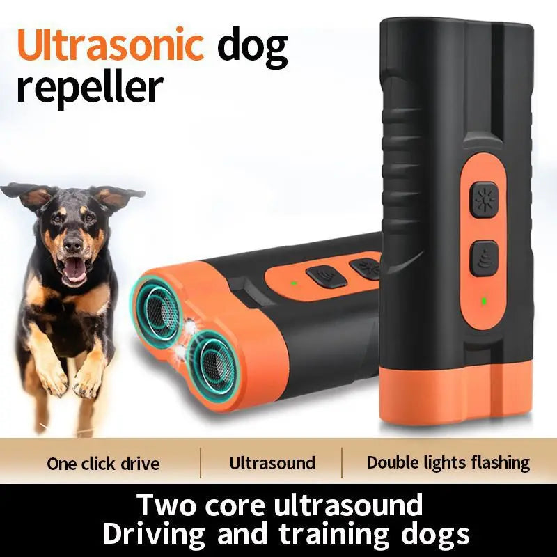 Dual Head Ultrasonic Dog Repeller & Trainer with LED Flashlight
