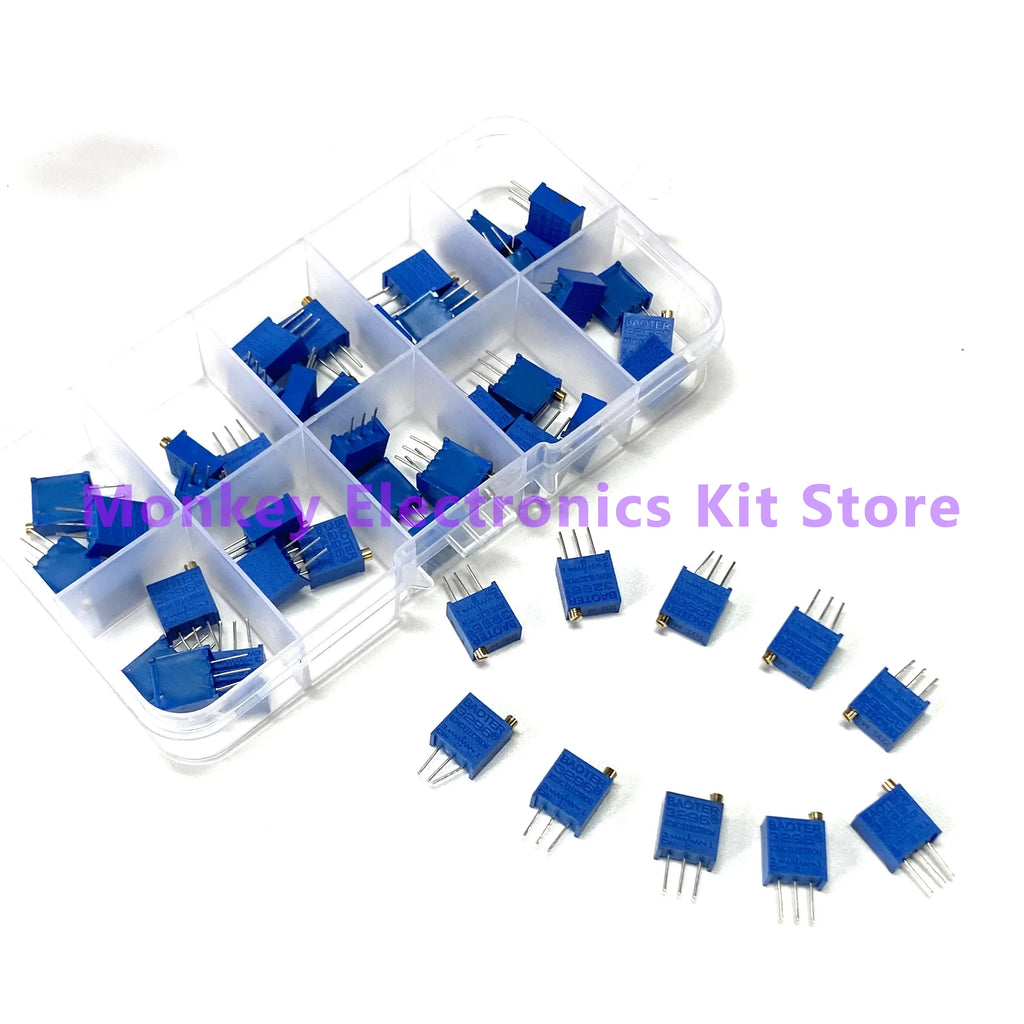 50-Piece 3296W Multiturn Trimmer Potentiometer Kit + Box