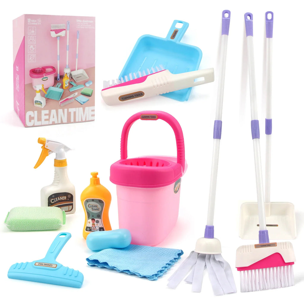 Kids Housework Supplies Cleaning Broom Dustpan Bucket Mop Play House