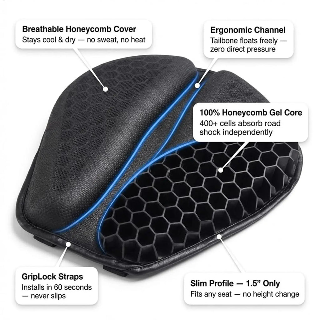 Honeycomb Gel Motorcycle Seat Cushion | Non-Slip Long Ride