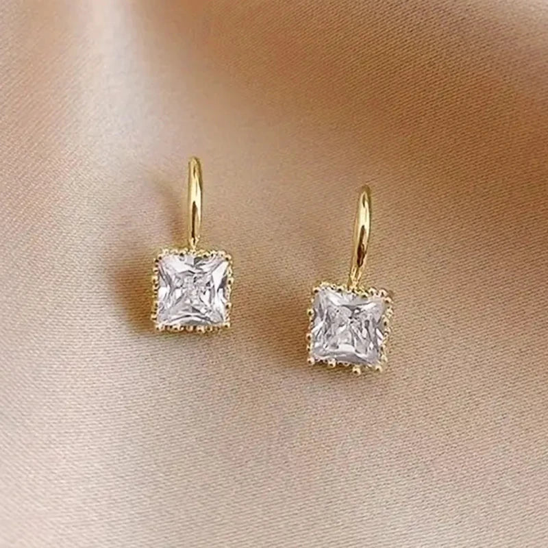 Huitan Gold Zirconia Drop Earrings – Crystal Pendant Women