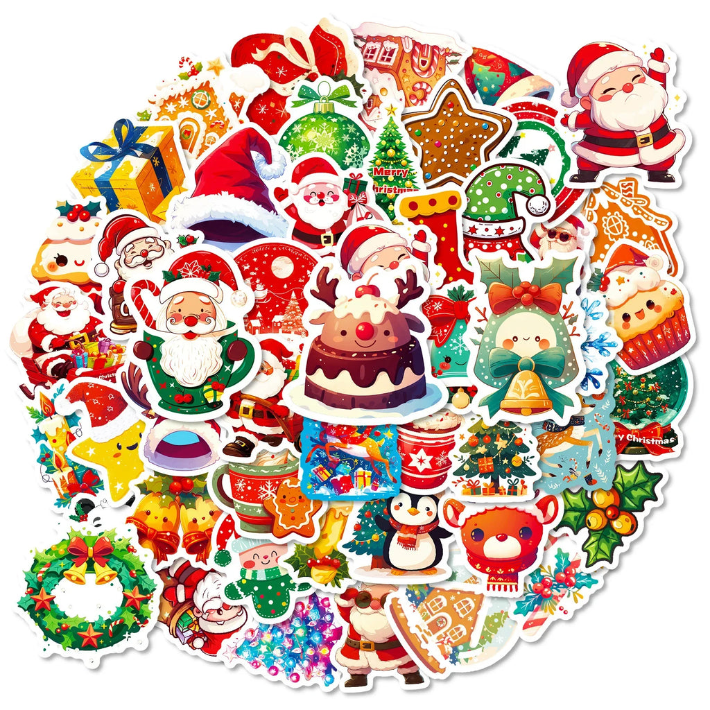 Bview Art Christmas Stickers Cartoon Santa Hat Reindeer Waterproof