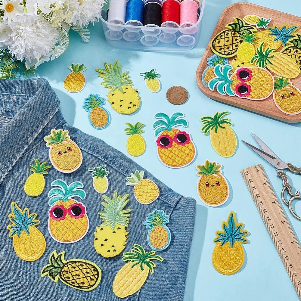 30-Pc Pineapple Iron-On & Sew-On Patches – 10 Styles