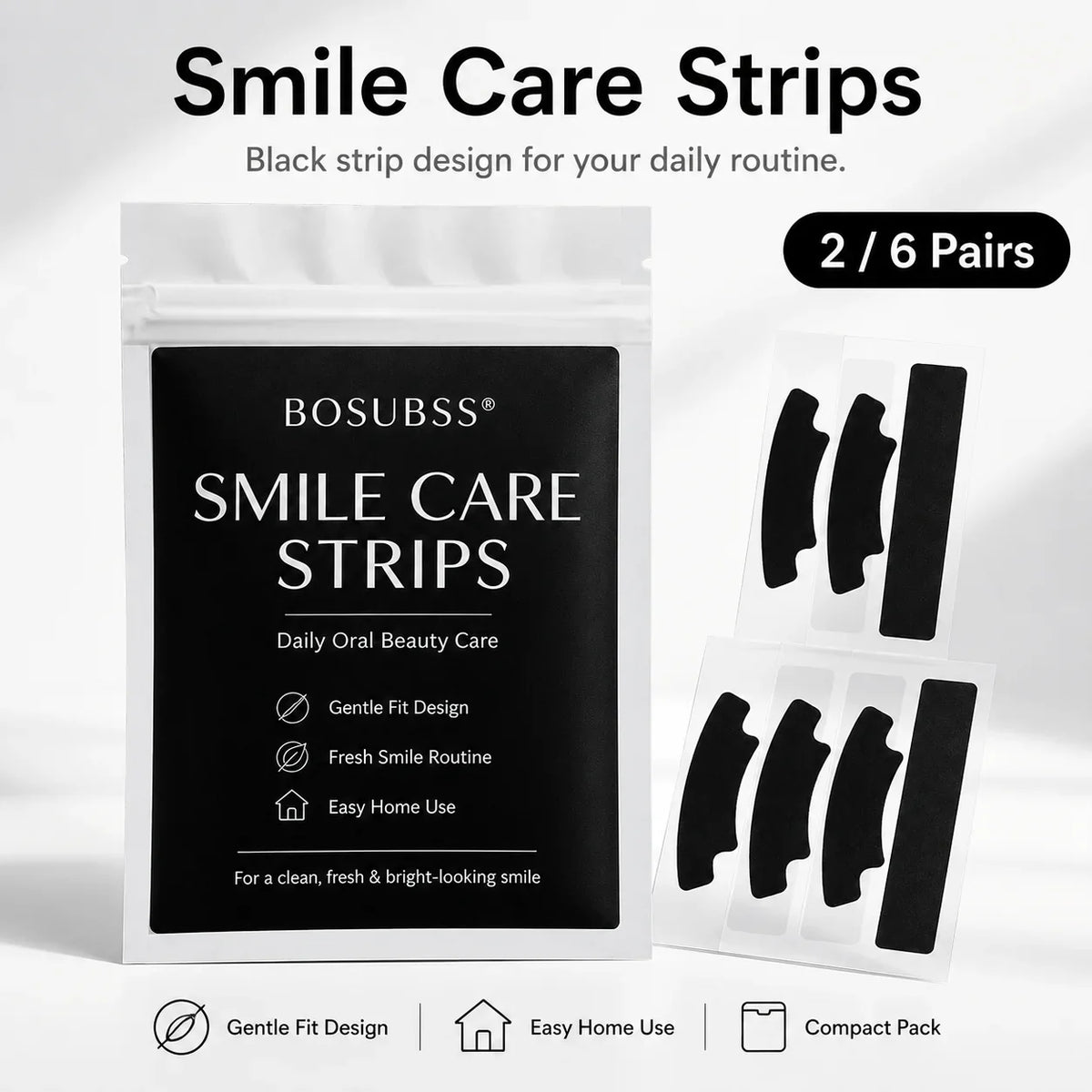Black Teeth Brightening Strips – 2 or 6 Pairs | Daily Smile Care