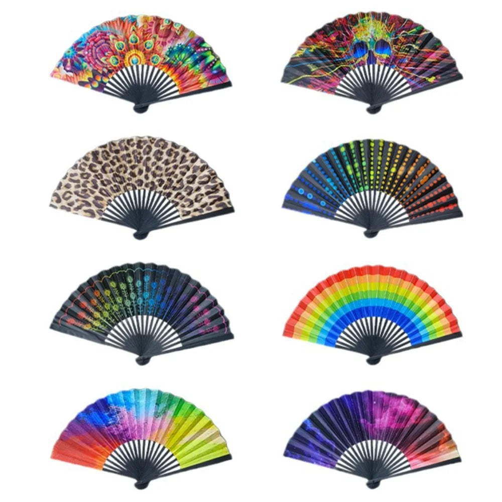 Elegant Leopard Print Folding Fan Black Frame Stylish Princess Theme