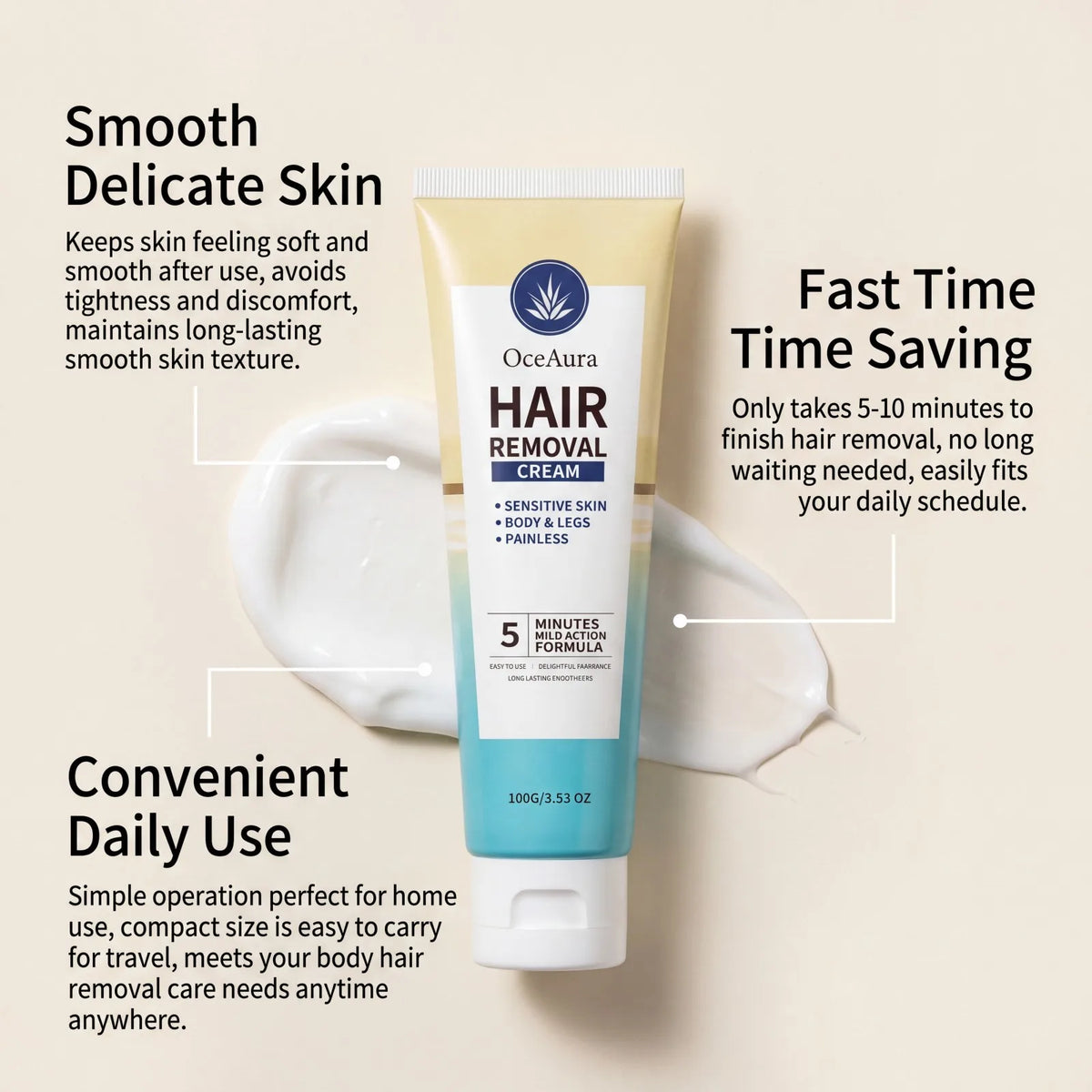 Painless Hair Removal Cream with Shea Butter – 100g