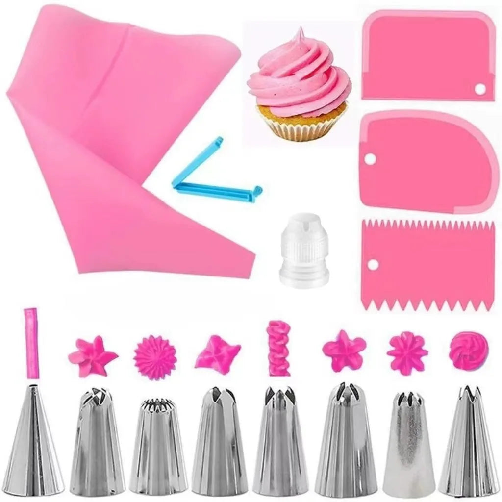 Cake Decorating Set – Silicone Piping Bags & Steel Nozzles