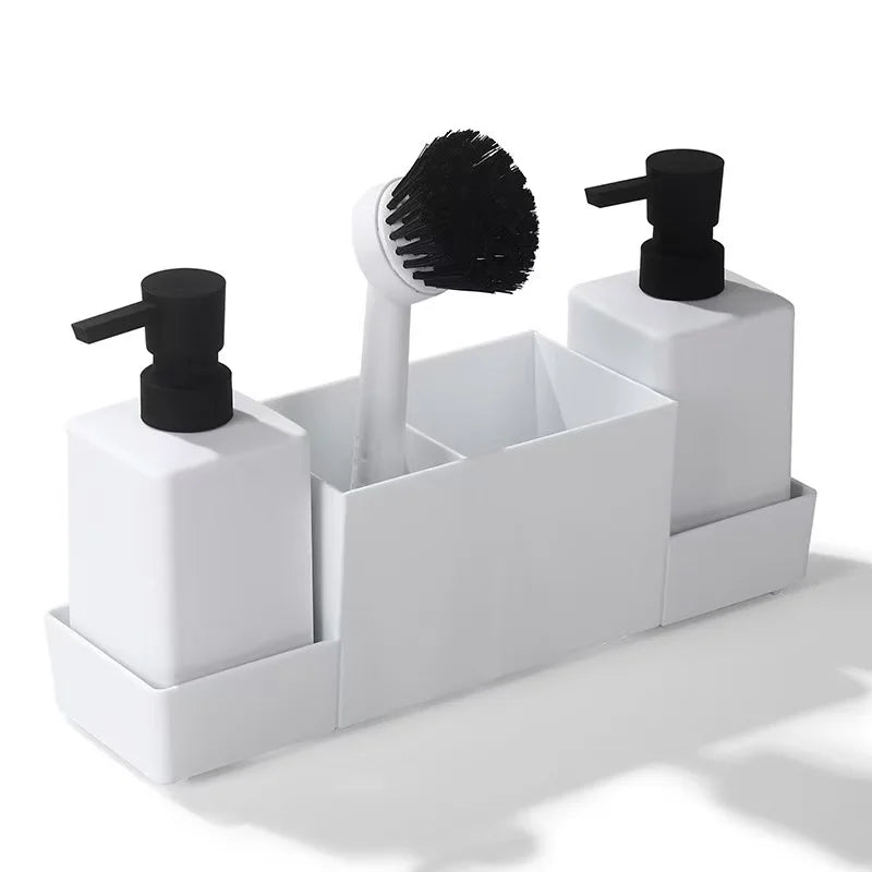 Kitchen Soap Dispenser Set | Sponge Holder, Brush & Tray