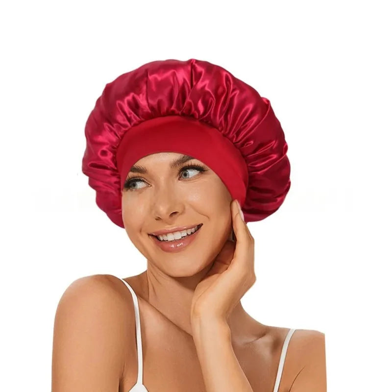 Elastic Wide-Band Satin Bonnet – Sleep & Bath Hair Cap