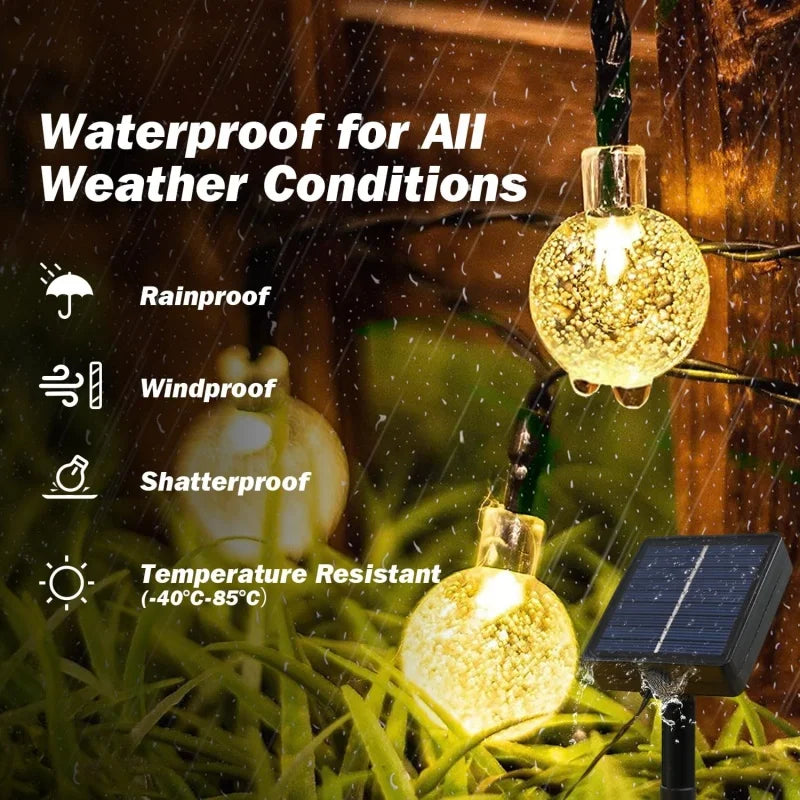 Solar String Lights Outdoor – LED Crystal Bubble Ball, 8 Modes