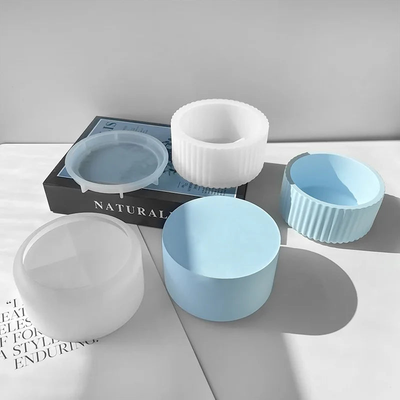 Candle Vessel Silicone Mold Cylindrical Ribbed Smooth Concrete Resin