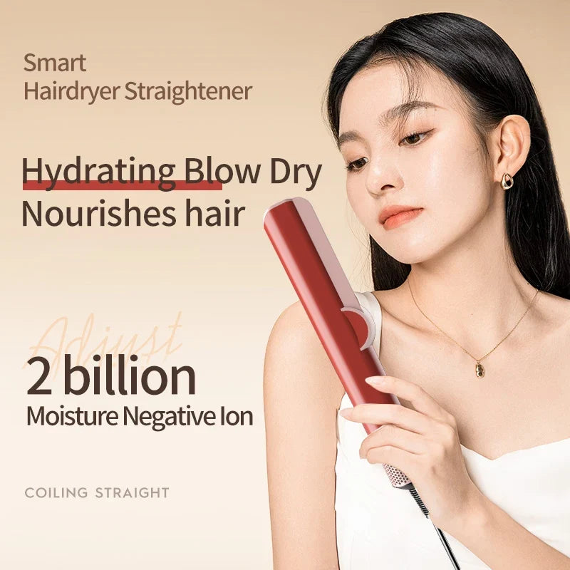 2-in-1 Hair Straightener & Dryer | Negative Ion Flat Iron