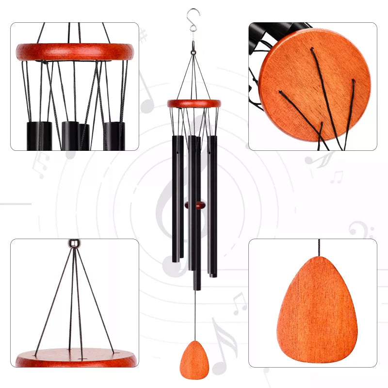 2-Pack 27" Aluminium Wind Chimes – Classic Black Outdoor Garden