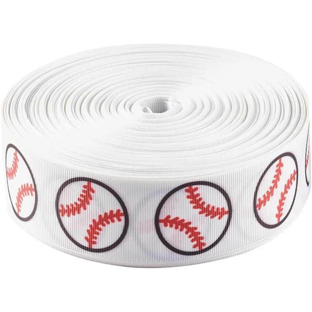 Baseball Grosgrain Ribbon 1 Inch 50 Yards – White Sports Print