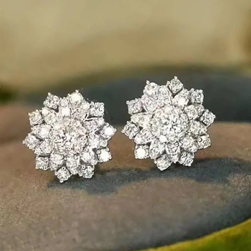 Huitan Flower CZ Stud Earrings – Cubic Zirconia Women's Jewelry