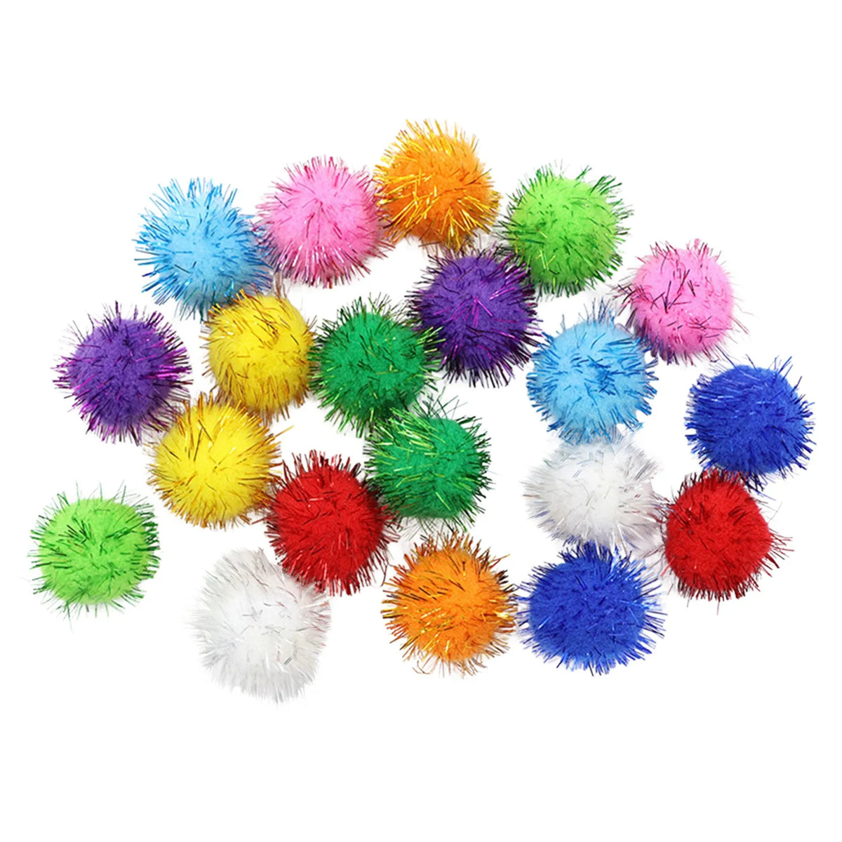 Glitter Pompom Plush Balls – Cat Toys & Craft Decor 20 Pack