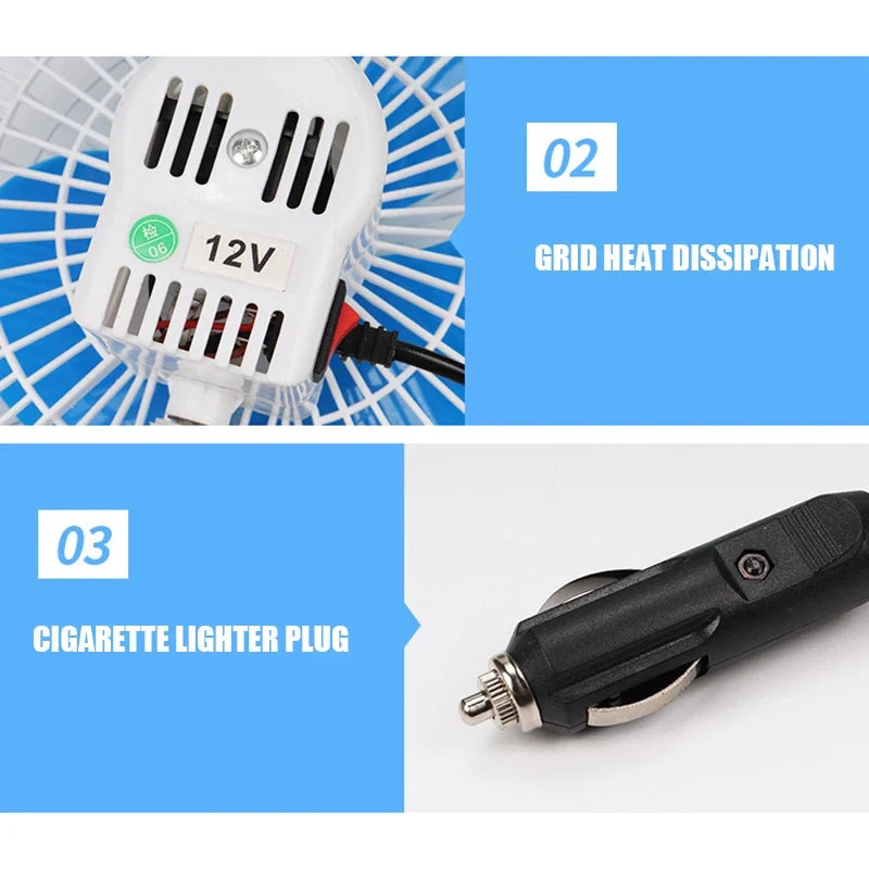 12/24V Car Mini Fan 180° Rotating Clip-On Vehicle Cooling Fan