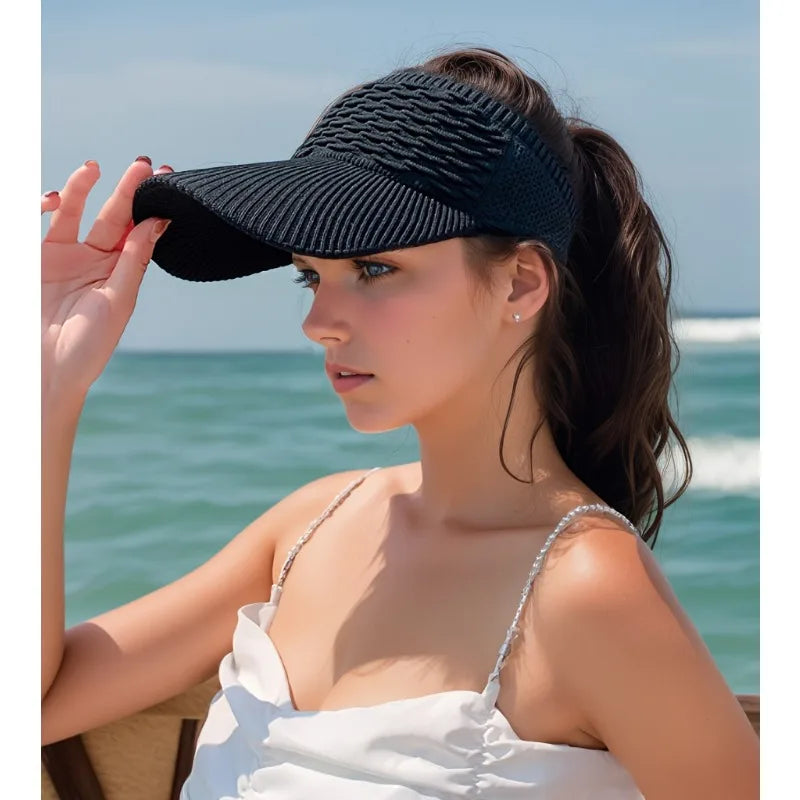 Women's Knitted Wide Brim Sun Hat – Breathable Beach Cap