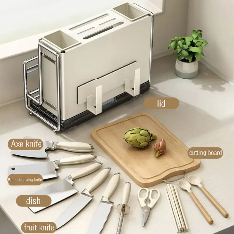 Multifunctional Kitchen Rack with Drainage Tray | Utensil Storage