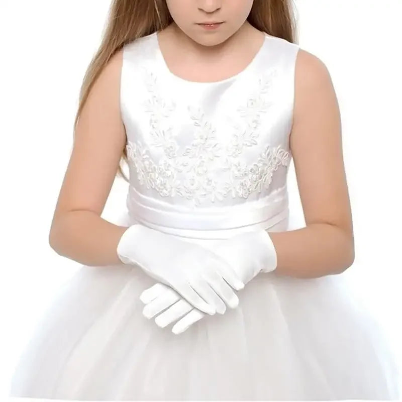 White Satin Kids Gloves – Flower Girl Wedding & Party Gloves