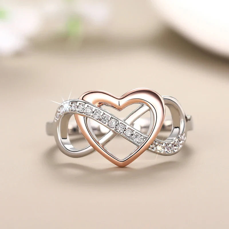 Huitan Two-Tone Cubic Zirconia Wedding Band Ring for Women