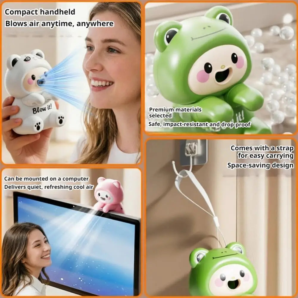 Cute Animal Clip-On Mini Fan – Rechargeable USB Desk Blower