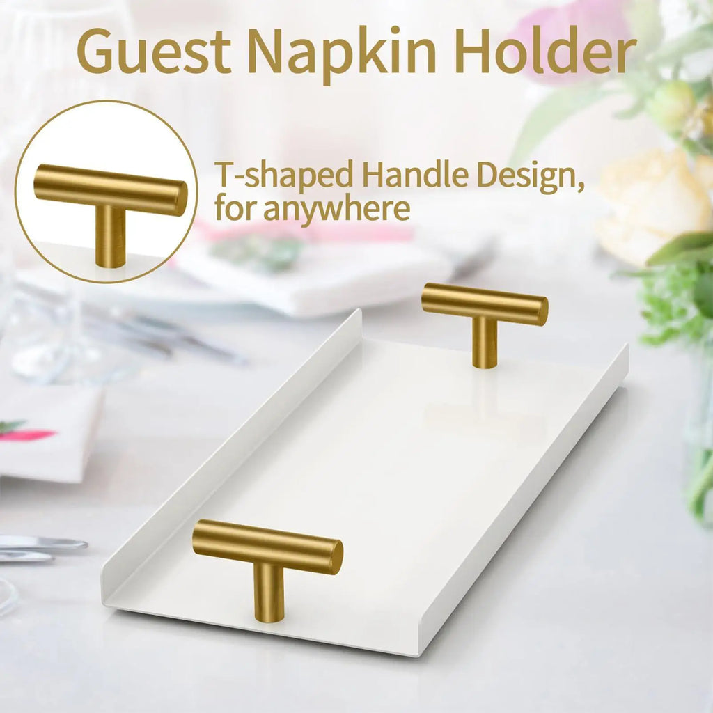 Golden T-Handle Guest Towel Holder & Napkin Tray