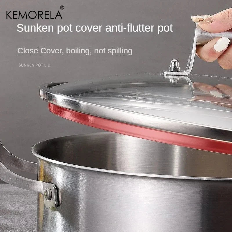 KEMORELA 5-Layer 304 Stainless Steel Soup & Hot Pot Glass Lid