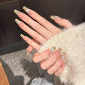 3D Lion Pearl Press On Nails | Cat's Eye Almond False Nails
