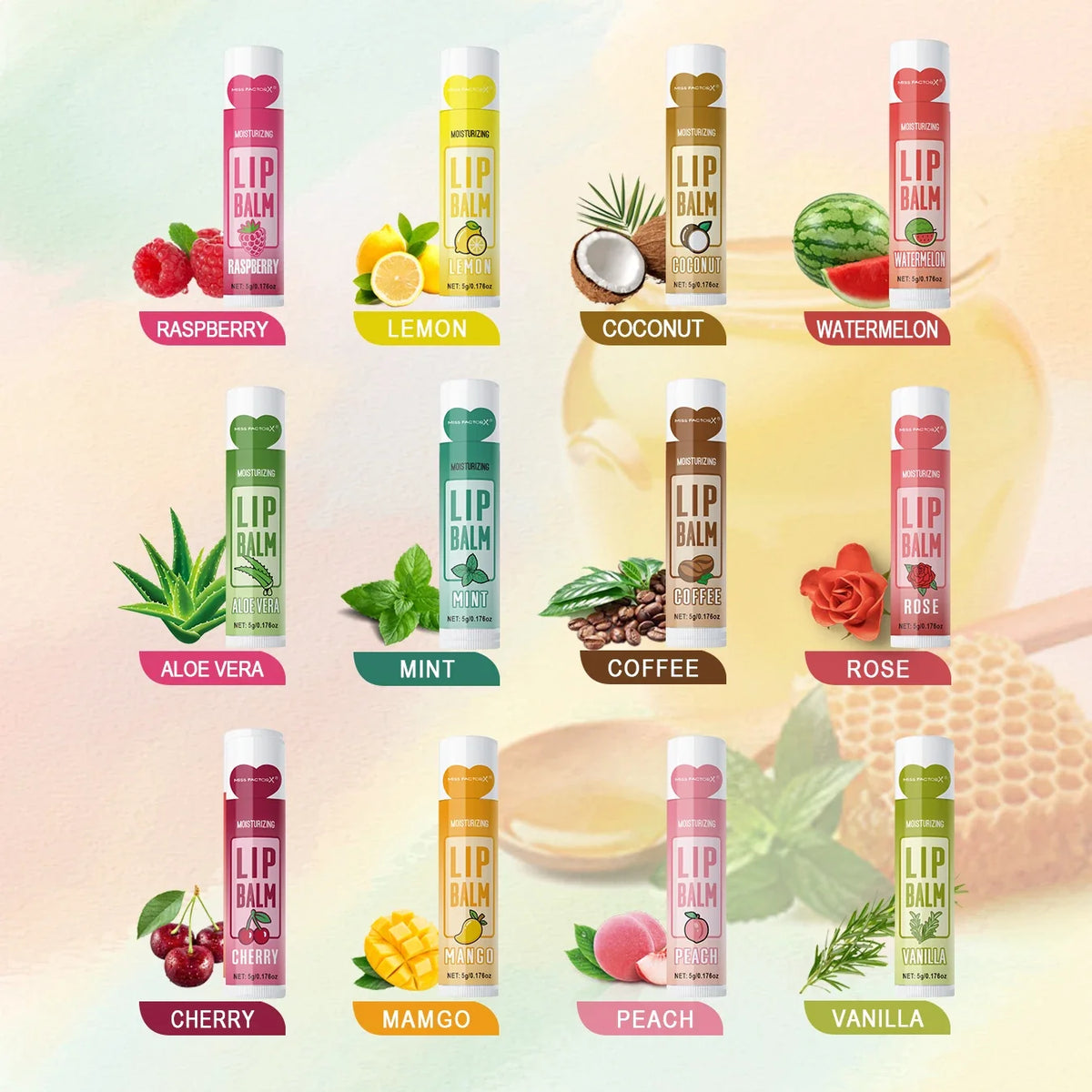 24-Piece Flower & Fruit Lip Balm Set – 12 Natural Scents