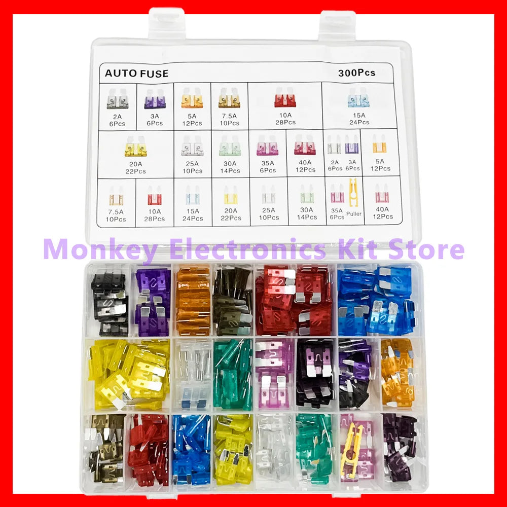 300 PCS Car Blade Fuse Kit 2A–40A | 11 Sizes + Storage Box