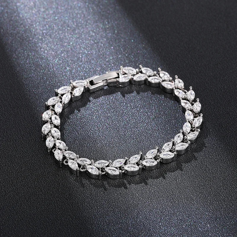 Huitan Marquise CZ Link Bracelet for Women – Gold & Silver