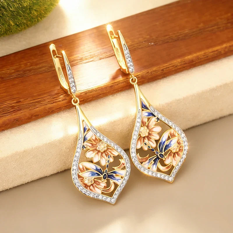 Huitan Flower Drop Earrings – Cubic Zirconia Women's Jewelry
